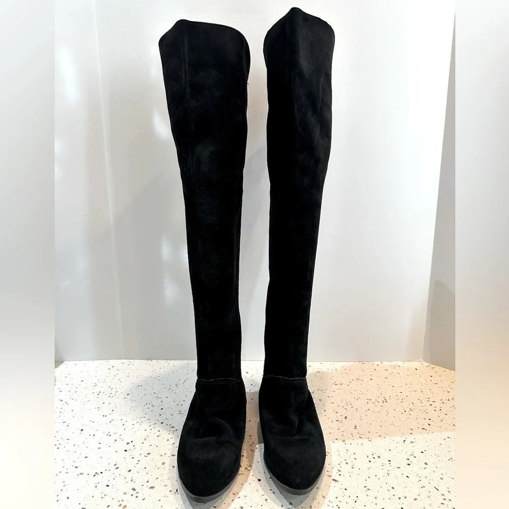 Over The Knee Black Suede Leather Boots Made in‎ Spain